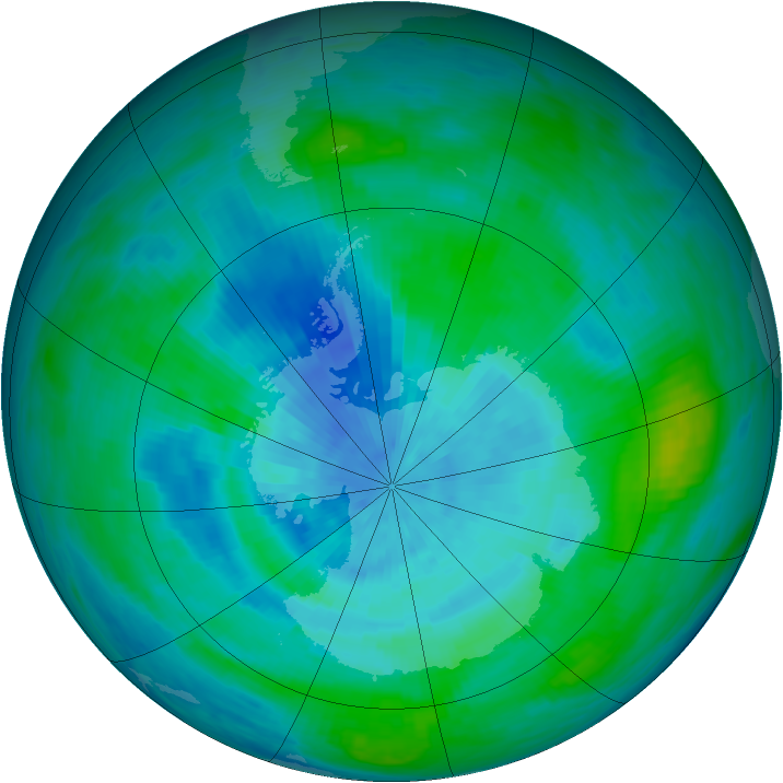 Antarctic ozone map for 14 March 1990